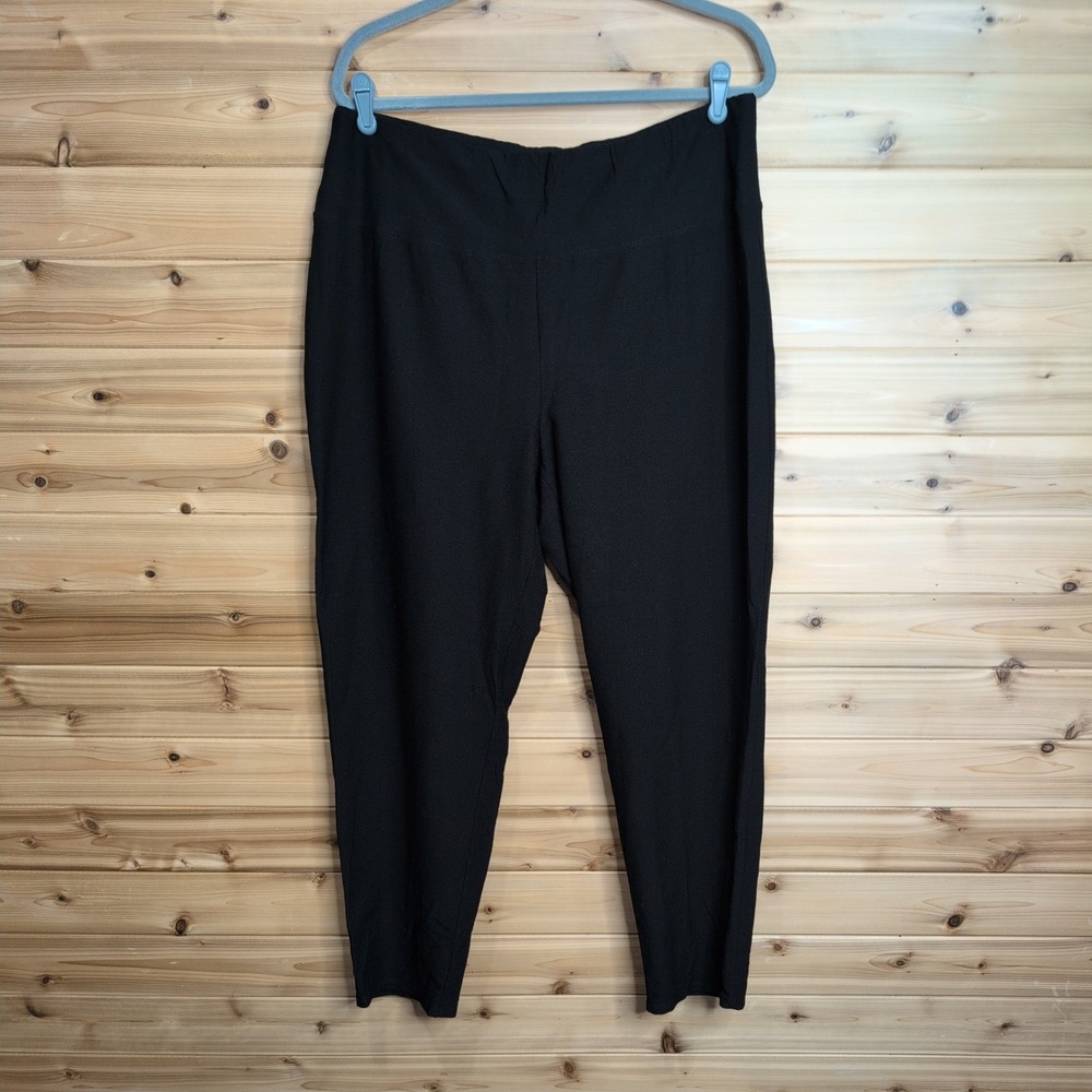 Eileen Fisher Black Viscose Stretch Crepe Pull On Ankle Pants XL Tapered Leg